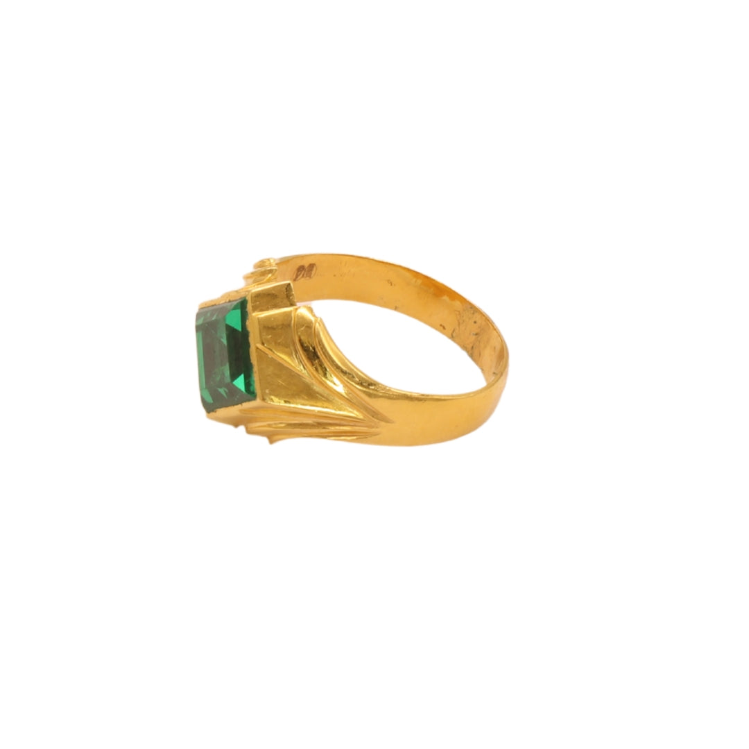 Gold 22KT Men's Green Stone Ring