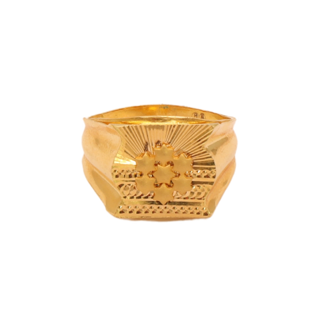 Gold 22KT Men's Floral Block Design Ring
