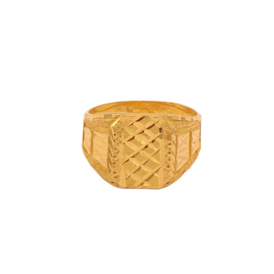 Gold 22KT Men's Textured Square Face Ring
