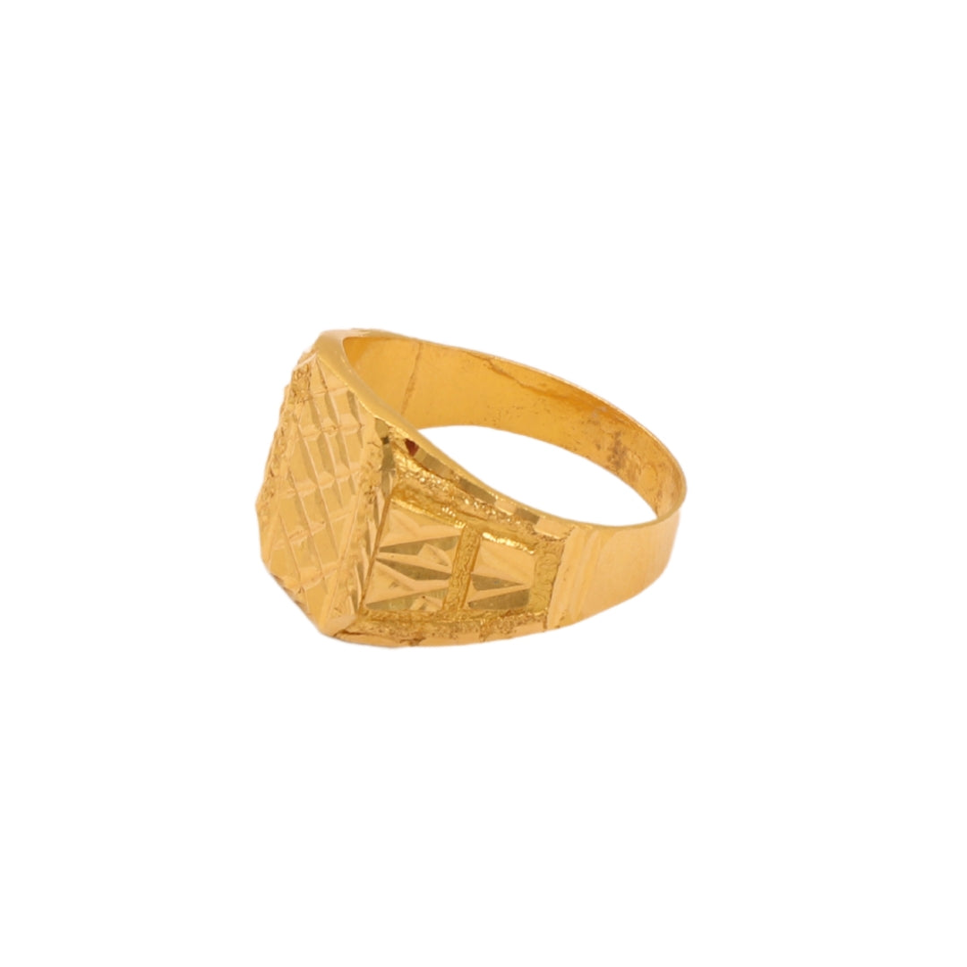 Gold 22KT Men's Textured Square Face Ring