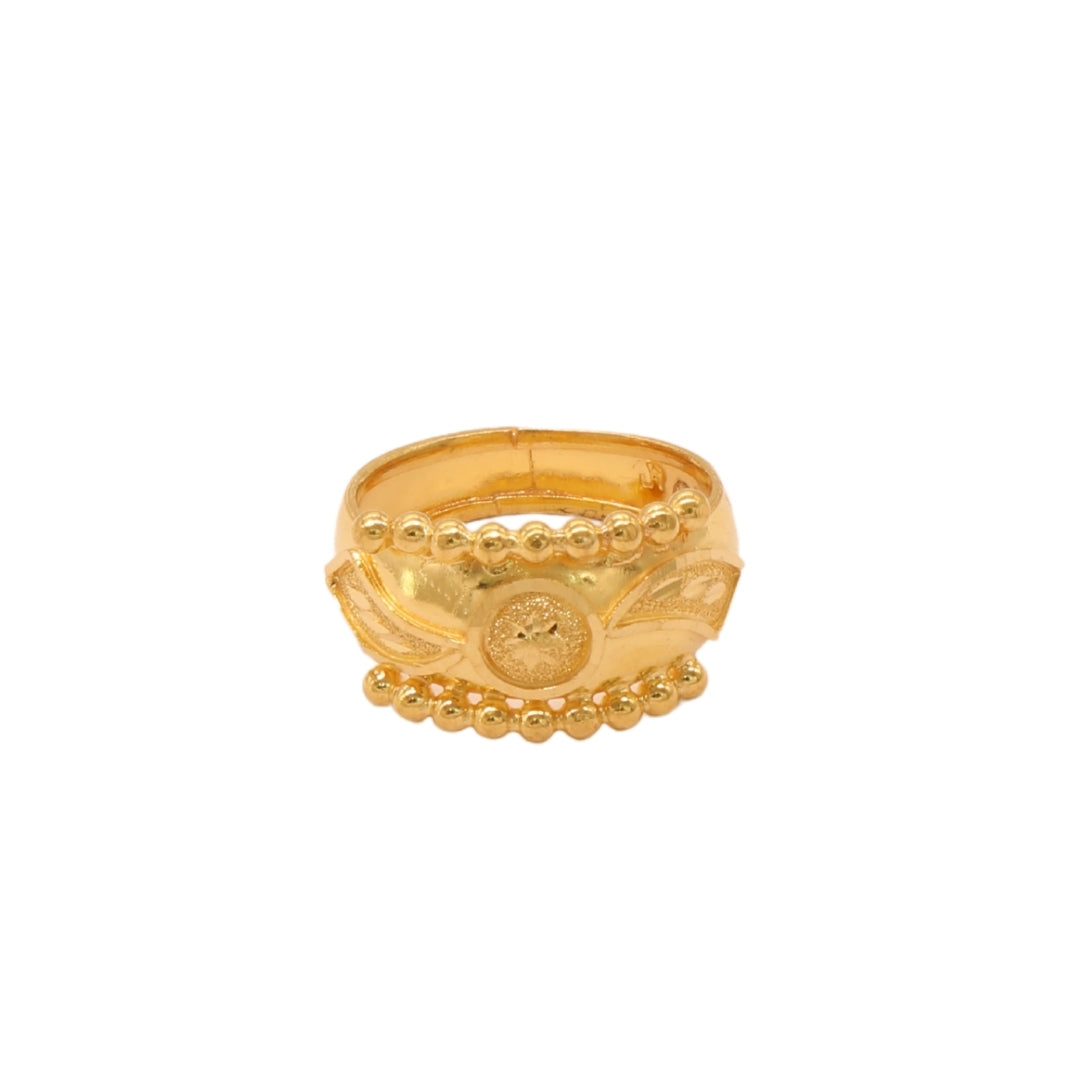 Gold 22KT Round Motif Beaded Band Ring