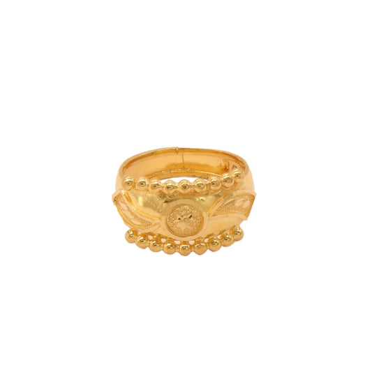 Gold 22KT Round Motif Beaded Band Ring