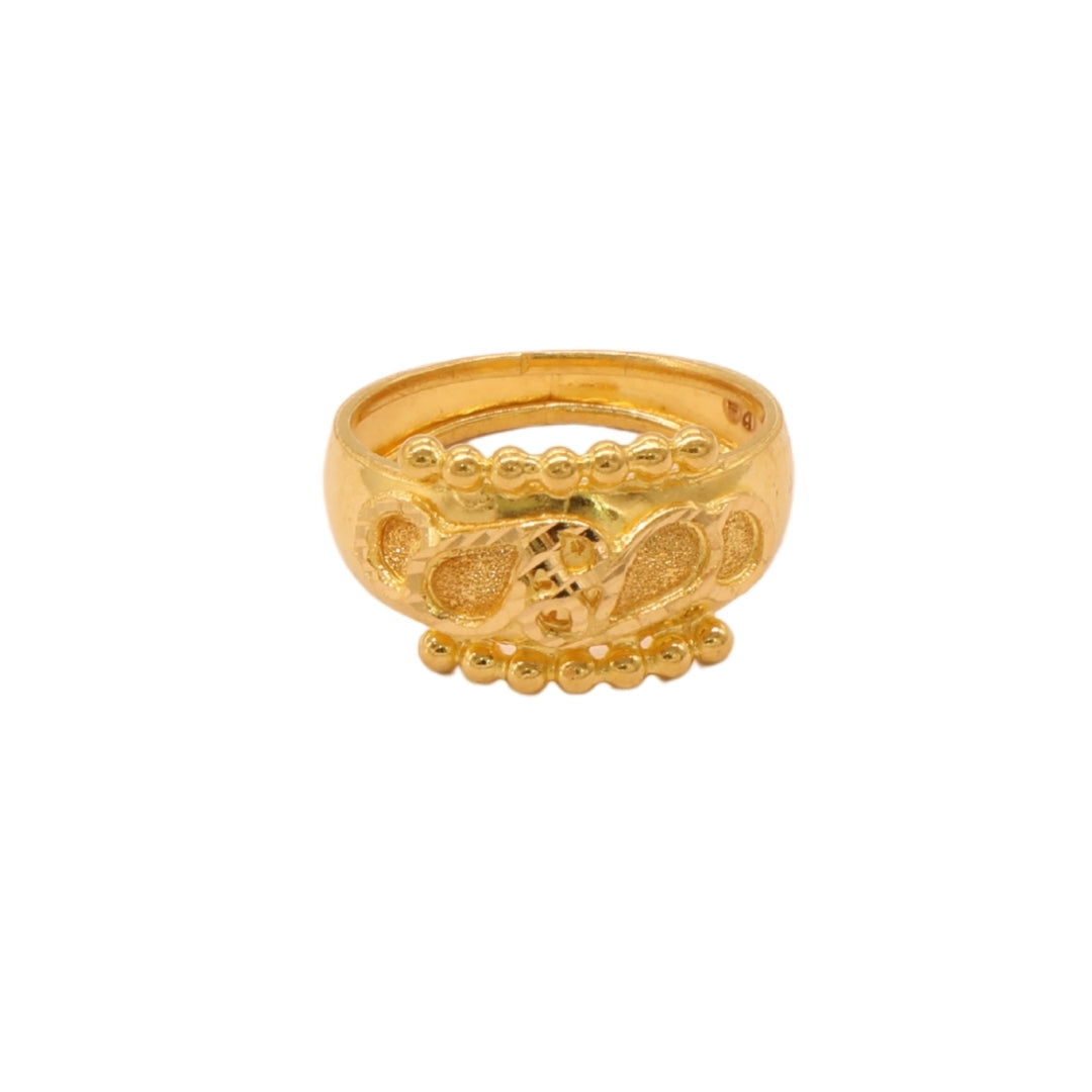 Gold 22KT Embossed Floral Beaded Band Ring