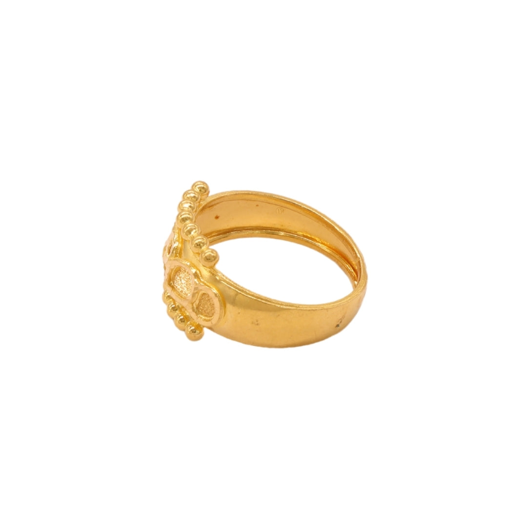 Gold 22KT Embossed Floral Beaded Band Ring