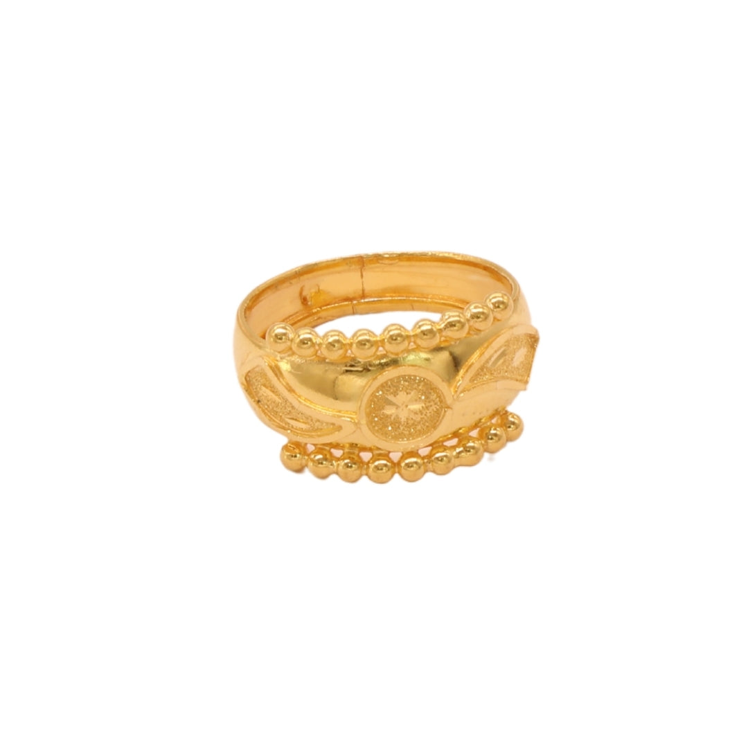 Gold 22KT Dual Beaded Swirl Round Center Ring