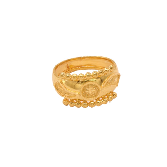 Gold 22KT Dual Beaded Swirl Round Center Ring