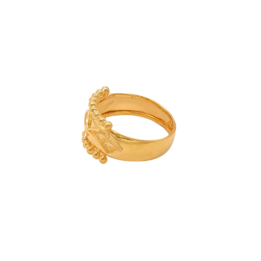 Gold 22KT Dual Beaded Swirl Round Center Ring