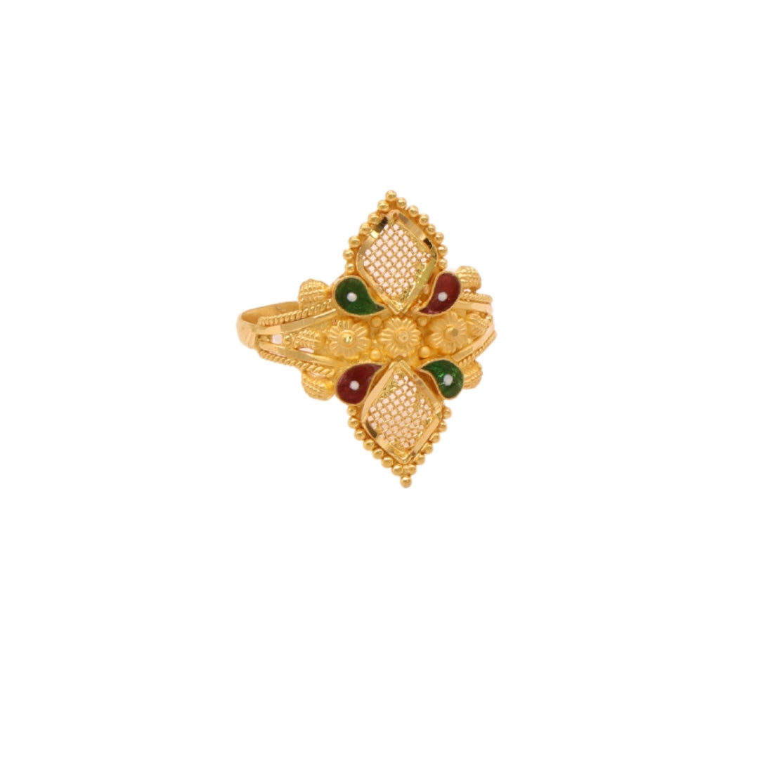 Gold 22KT Floral Gemstone Ring
