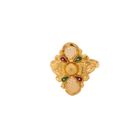 Gold 22KT Floral Diamond-Cut Ring