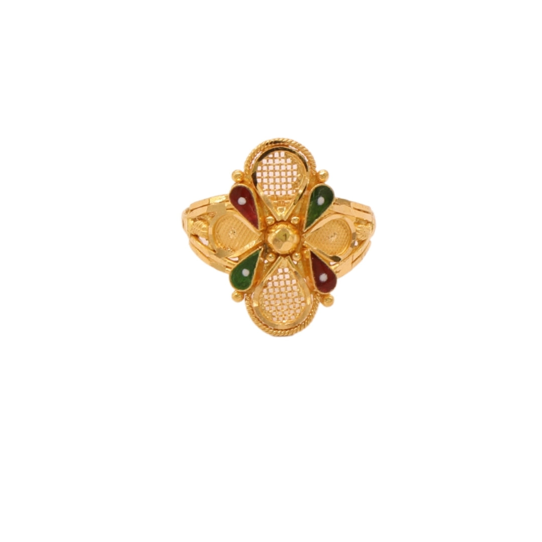 Gold 22KT Mesh Floral Gemstone Ring