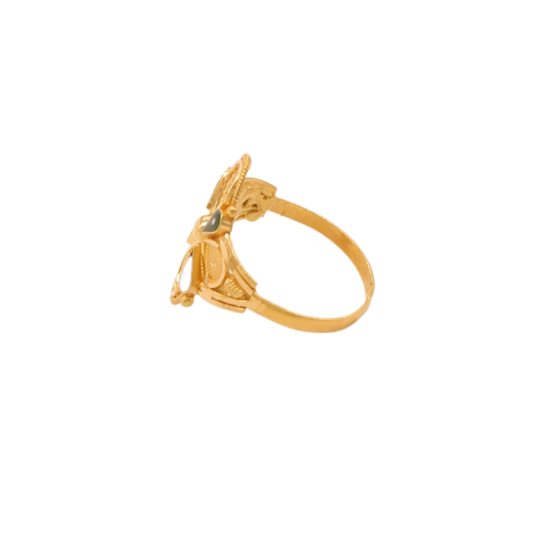 Gold 22KT Mesh Floral Gemstone Ring