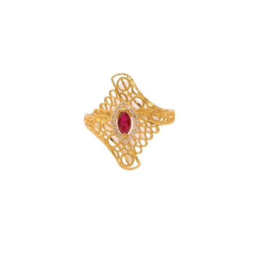 Gold 22KT Ruby Stone Cutwork Ring