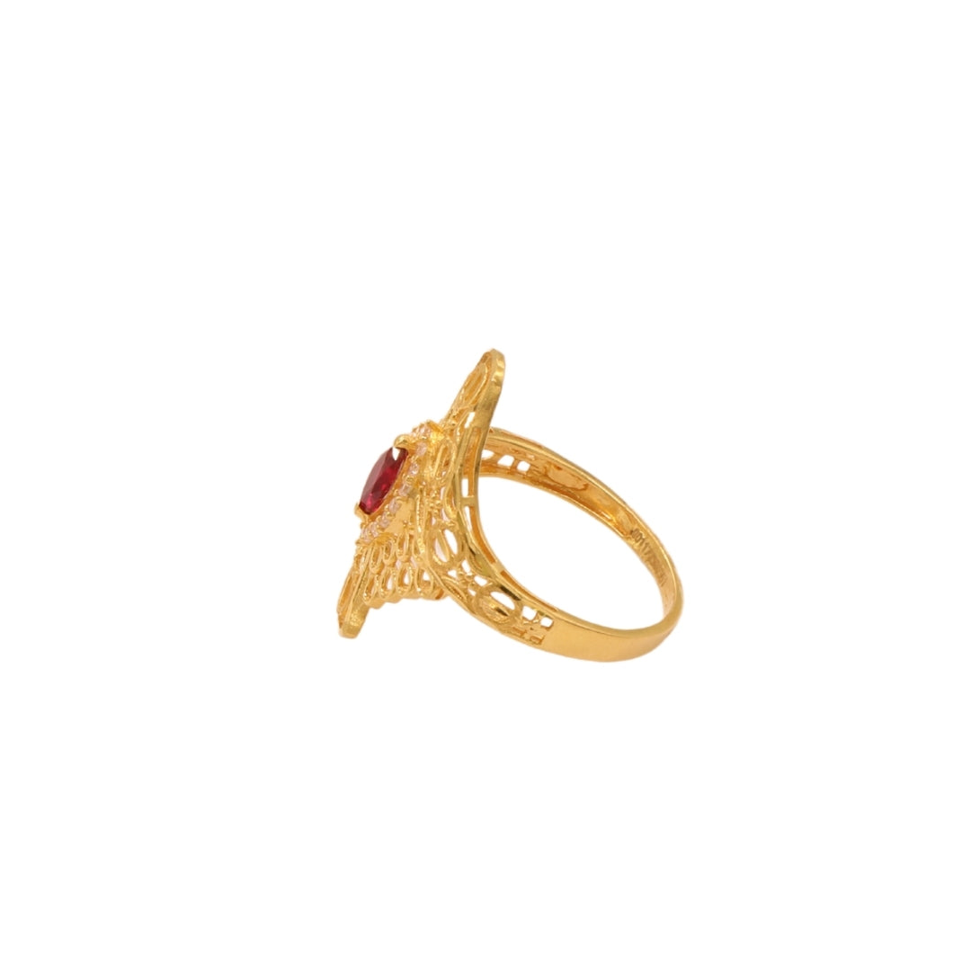 Gold 22KT Ruby Stone Cutwork Ring